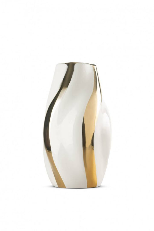 BEYAZ GOLD DETAYLI SERAMİK VAZO