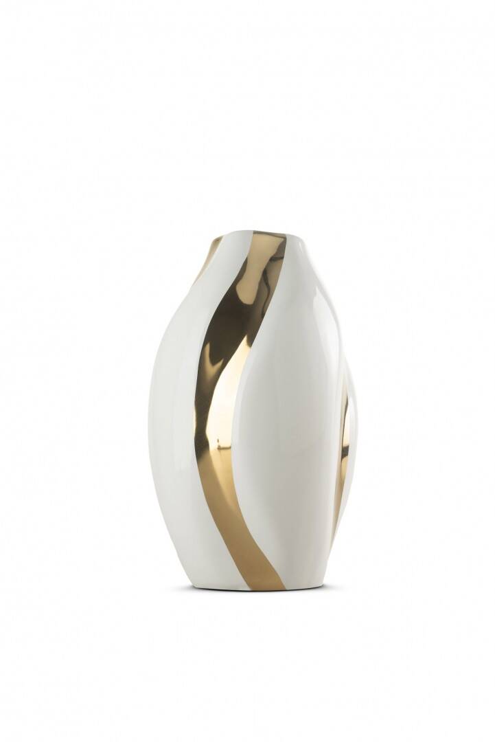 BEYAZ GOLD DETAYLI SERAMİK VAZO