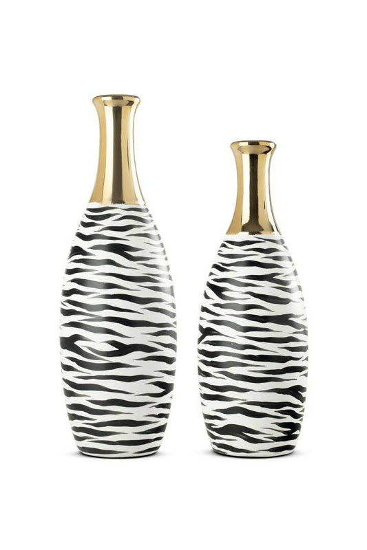 ZEBRA DESEN GOLD DETAYLI 2'Lİ SERAMİK VAZO